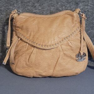 Marc Ecko Tan Hobo Bag Soft Pebbled Faux Leather Crossbody 90s Y2K Cool Aunt